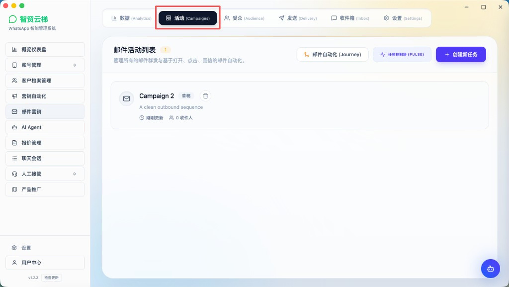 邮件营销：活动列表